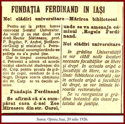 Sectiunea 7: Petru Bogdan şi „Fundaţia Ferdinand I”