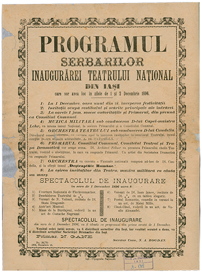 Programul  serbărilor inaugurărei Teatrului Național din Iași